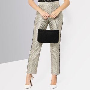 Maje Women's Floral Print Straight Jacquard Metallic Trousers Pants Size EU 34